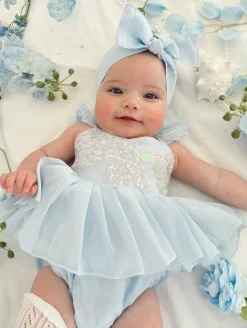 Ariel Ocean Blue Sequin Baby Girl Romper