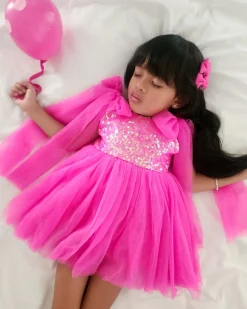 Aurelia Fuchsia Pink Sequin Girls Party Dress