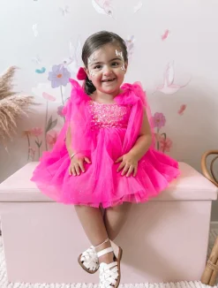 Aurelia Fuchsia Pink Sequin Girls Party Dress