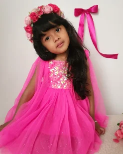 Aurelia Fuchsia Pink Sequin Girls Party Dress