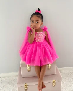 Aurelia Fuchsia Pink Sequin Girls Party Dress