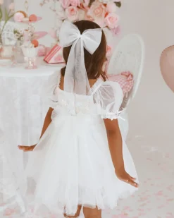 Blossom White Tulle Girls Hair Bow