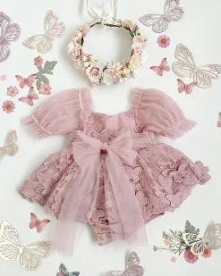 Butterfly Kisses Dusty Rose Baby Girl Romper