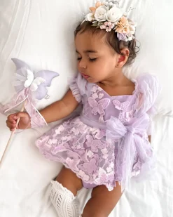 Butterfly Kisses Lilac Pink Rose Baby Girl Romper