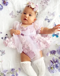 Butterfly Kisses Lilac Pink Rose Baby Girl Romper