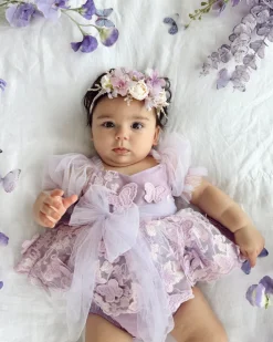 Butterfly Kisses Lilac Pink Rose Baby Girl Romper