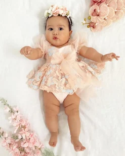 Butterfly Kisses Peach Rose Baby Girl Romper