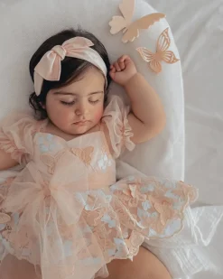 Butterfly Kisses Peach Rose Baby Girl Romper