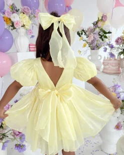 Canary Lemon Organza Girls Hair Bow