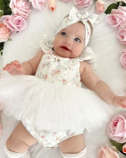 Cottage Fairy White Baby Girl Floral Romper