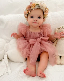 Dusty Rose Flower Fairy Baby Girl Romper