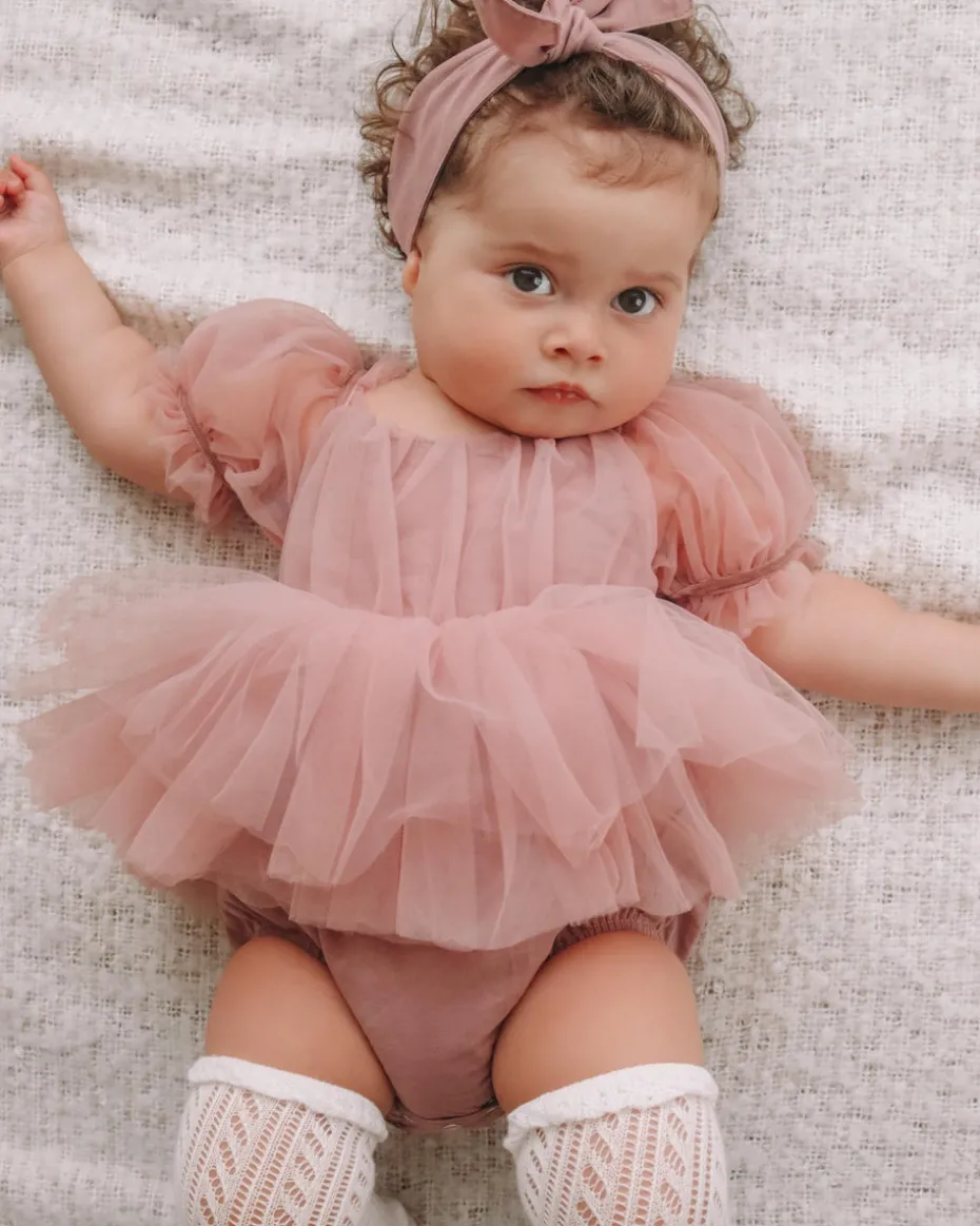 Dusty Rose Flower Fairy Baby Girl Romper
