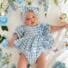 Ella Blue Gingham Baby Girl Romper