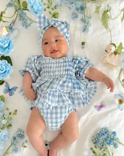 Ella Blue Gingham Baby Girl Romper