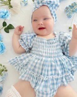 Ella Blue Gingham Baby Girl Hair Accessories