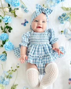 Ella Blue Gingham Baby Girl Romper