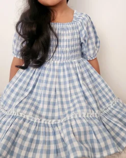 Ella Blue Gingham Girls Dress