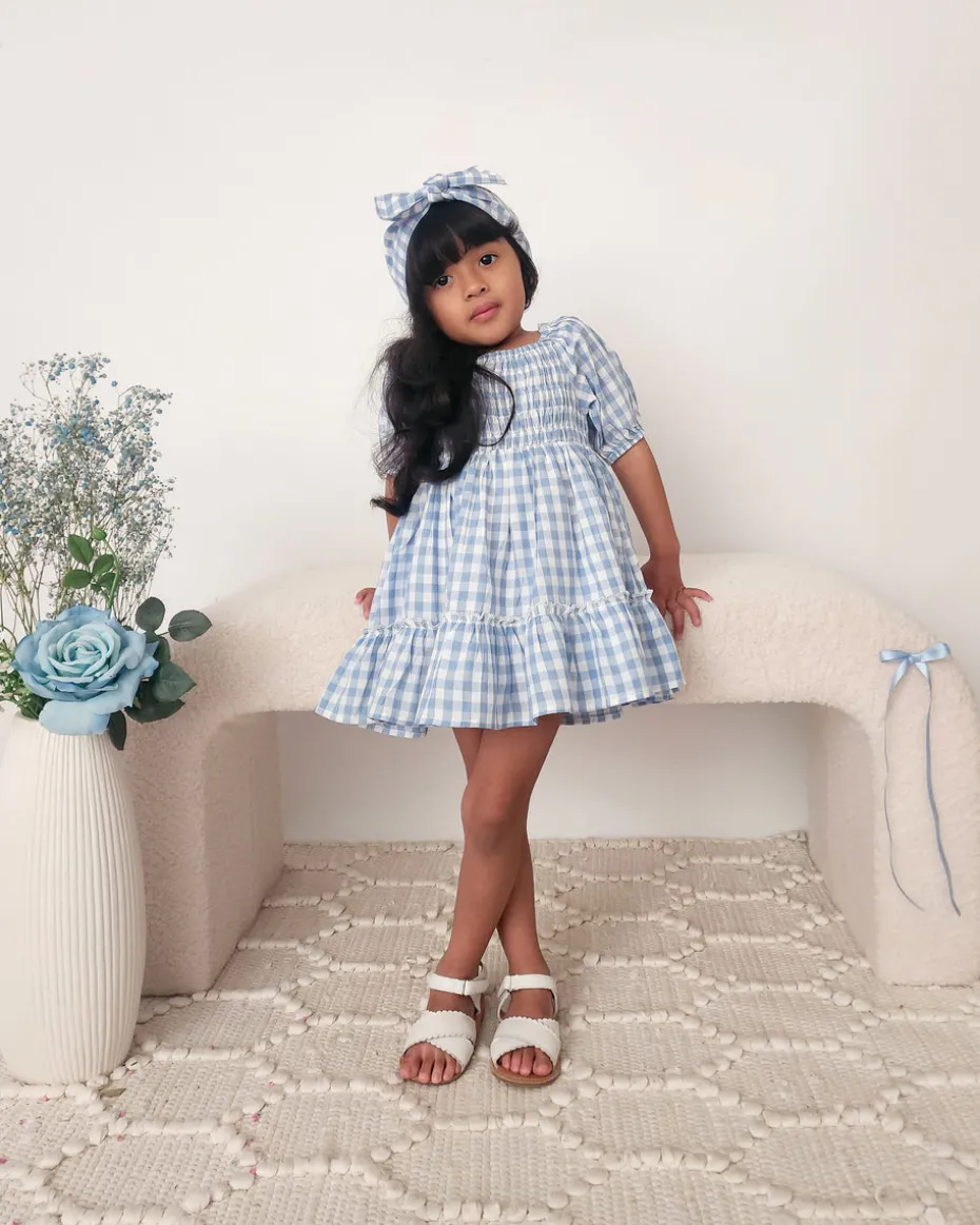 Ella Blue Gingham Girls Dress