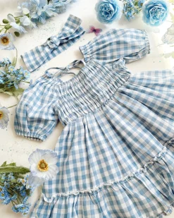 Ella Blue Gingham Girls Dress
