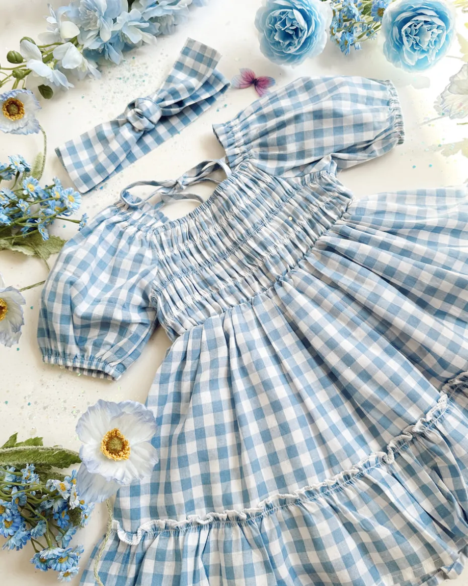 Ella Blue Gingham Girls Dress