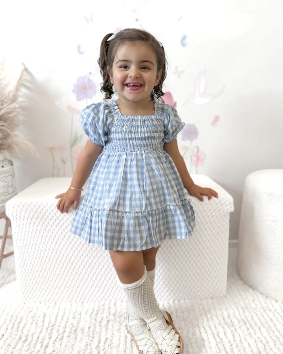 Ella Blue Gingham Girls Dress