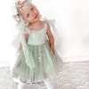 Enchanted Rose Forest Green Girls Party Dress