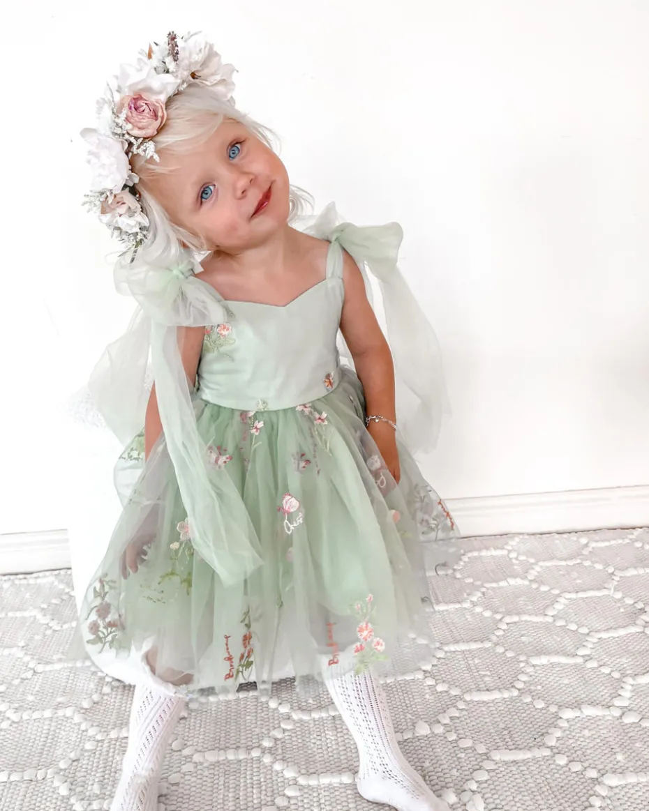 Enchanted Rose Forest Green Girls Party Dress
