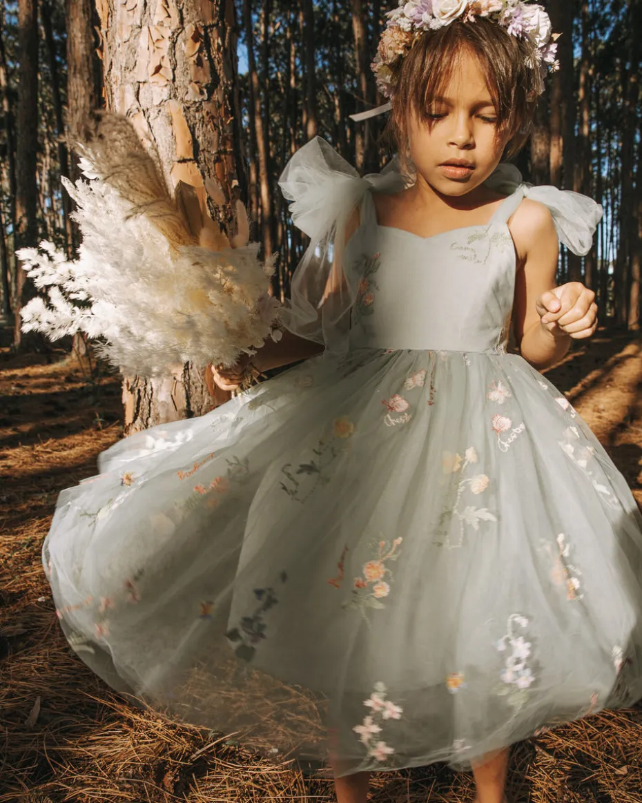 Enchanted Rose Forest Green Girls Party Dress