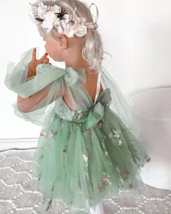 Enchanted Rose Forest Green Girls Party Dress