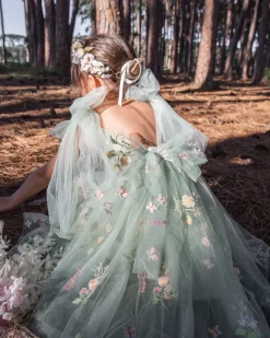 Enchanted Rose Forest Green Girls Party Dress