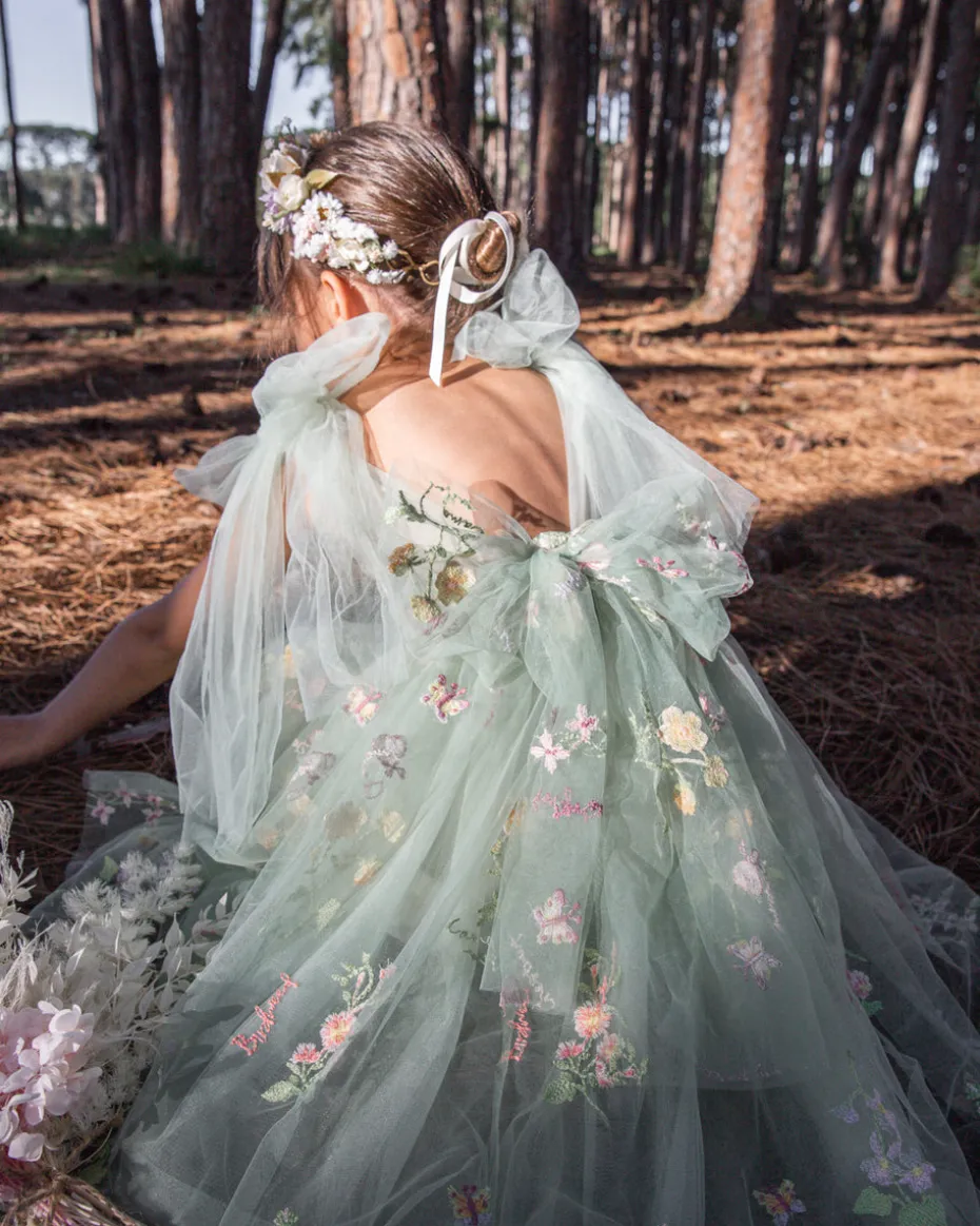 Enchanted Rose Forest Green Girls Party Dress