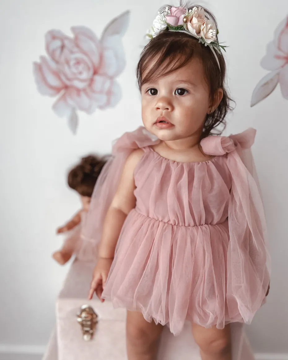 English Rose Dusty Rose Baby Girl Romper