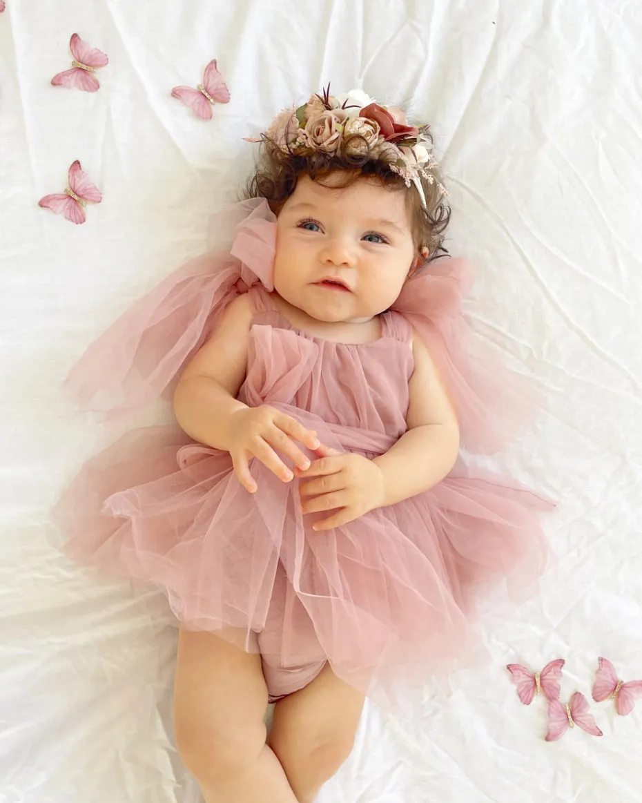 English Rose Dusty Rose Baby Girl Romper