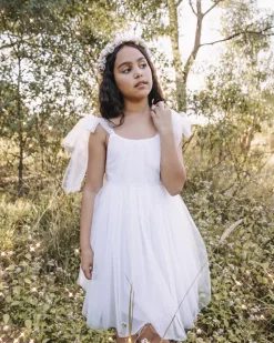 English Rose Girls White Flower Girl Dress