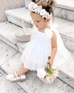 English Rose Girls White Flower Girl Dress