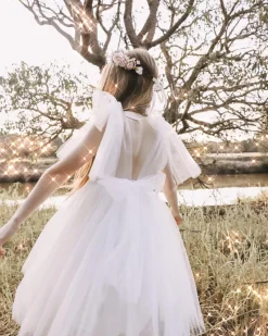 English Rose Girls White Flower Girl Dress