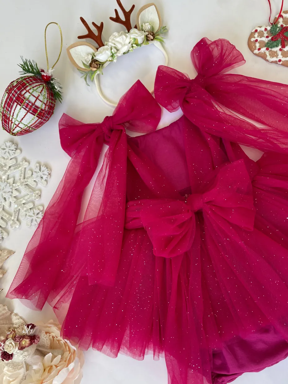 English Rose Romper Ruby Red Sparkle Baby Girl Romper