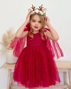 English Rose Ruby Red Sparkle Girls Party Dress