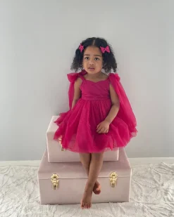 English Rose Ruby Red Sparkle Girls Party Dress