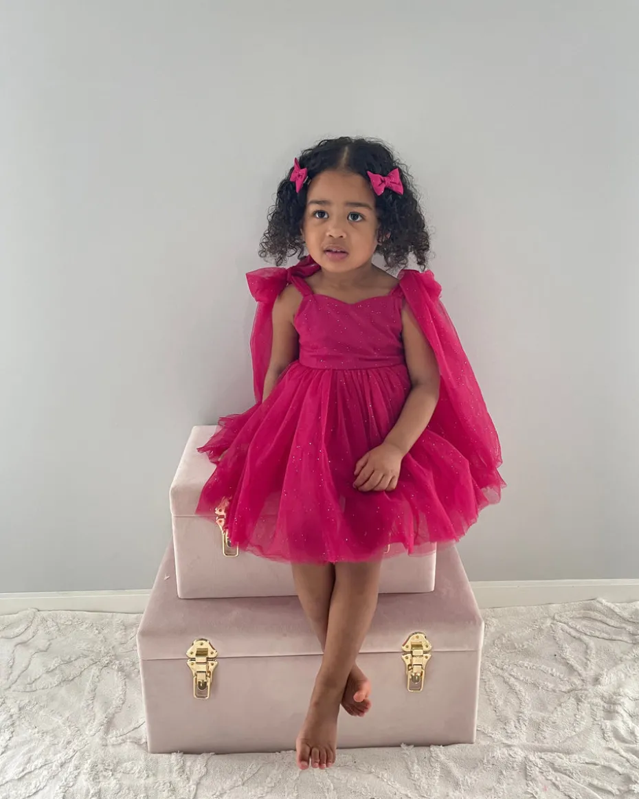 English Rose Ruby Red Sparkle Girls Party Dress