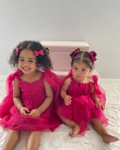 English Rose Ruby Red Sparkle Girls Party Dress
