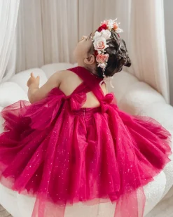 English Rose Ruby Red Sparkle Girls Party Dress
