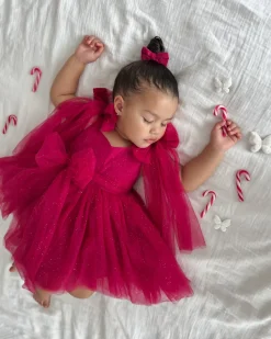 English Rose Ruby Red Sparkle Girls Party Dress