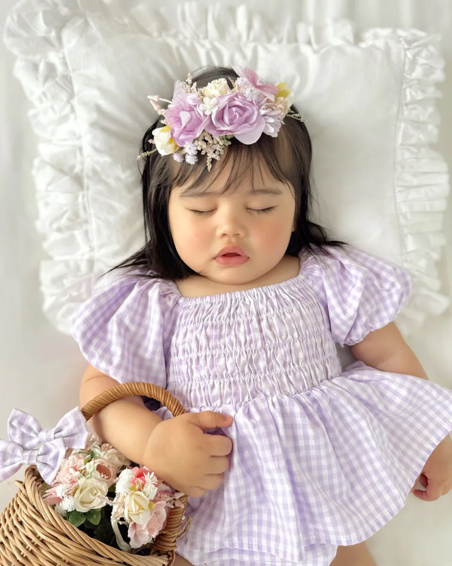 Evie Lou Baby Girl Purple Gingham Romper