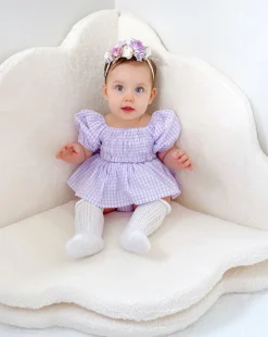 Evie Lou Baby Girl Purple Gingham Romper