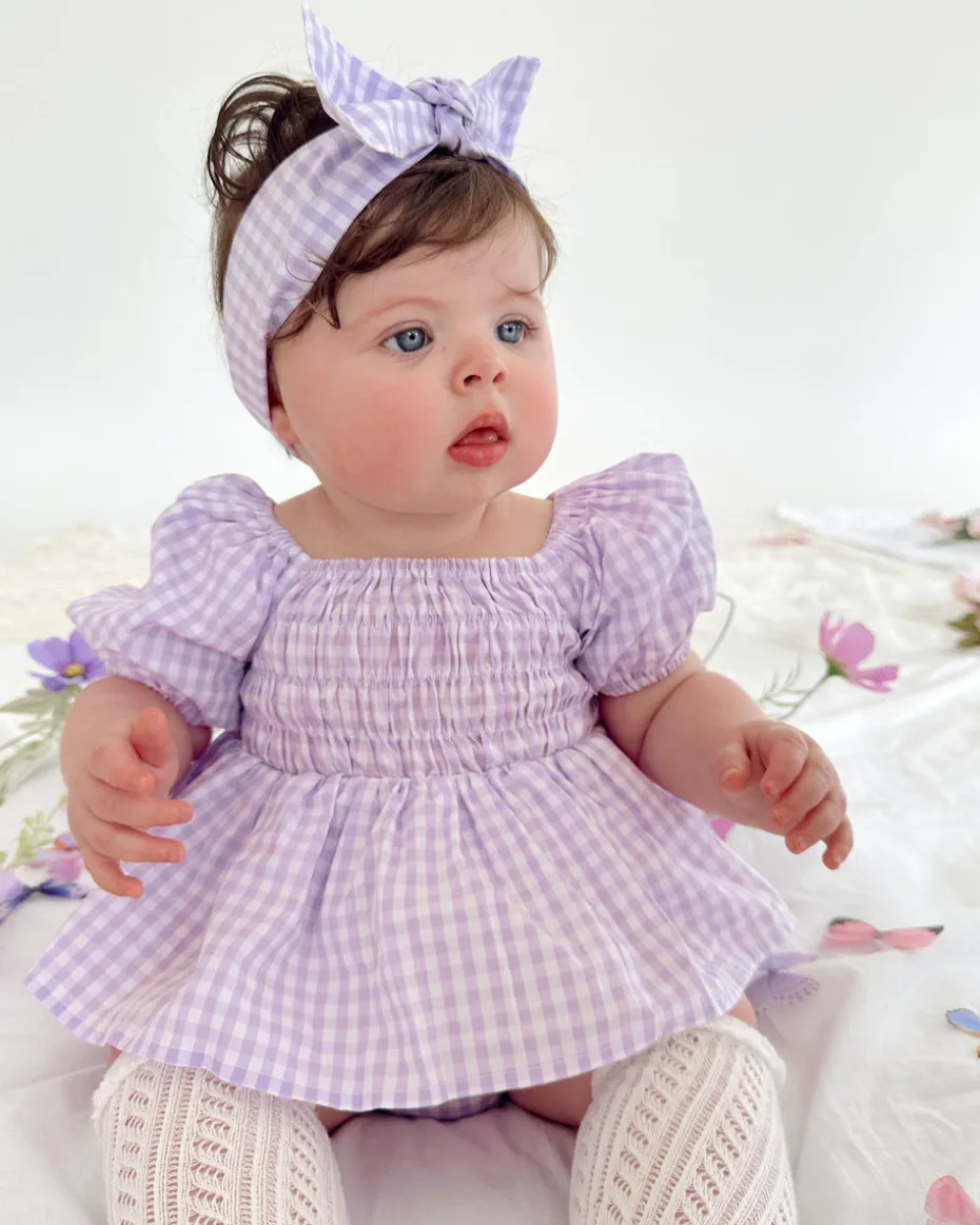 Evie Lou Baby Girl Purple Gingham Romper