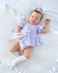 Evie Lou Baby Girl Purple Gingham Romper