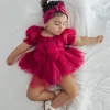 Flower Fairy Romper Ruby Red Sparkle Baby Girl Romper