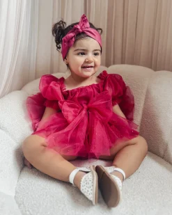 Flower Fairy Romper Ruby Red Sparkle Baby Girl Romper