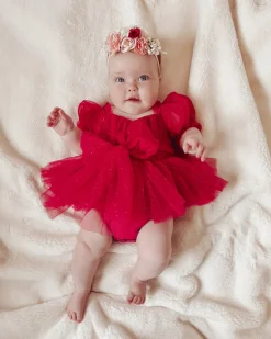 Flower Fairy Romper Ruby Red Sparkle Baby Girl Romper